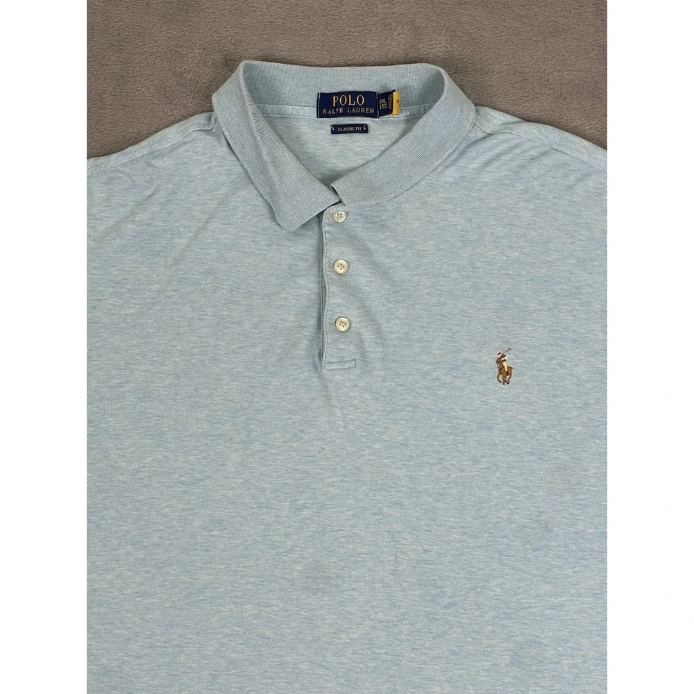 Polo Ralph Lauren Polo Shirt Mens XXL Blue Heather Golf Casual‎ Color Pony Logo